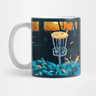 Disc Golf Basket in the Autumn Leaves and Undergrowth Mug